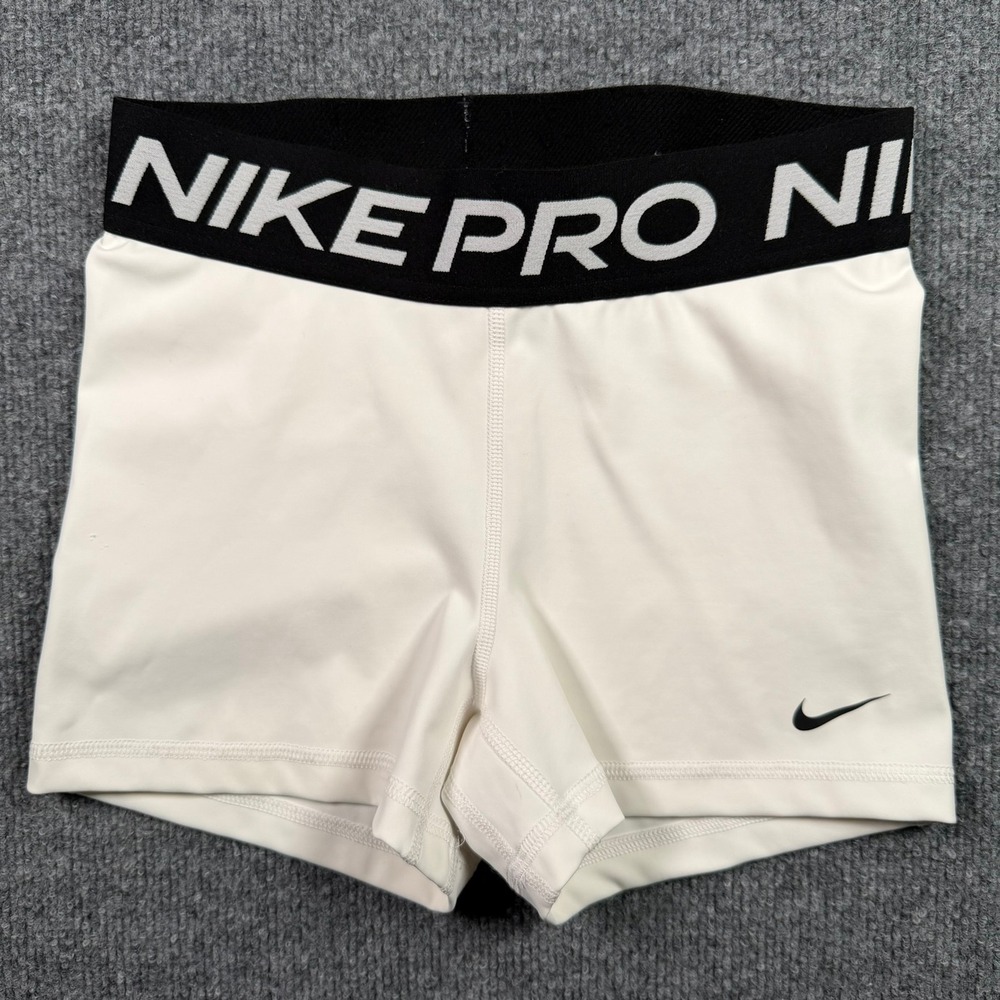 Nike Pro Shorts Women Small White Black Dri-FIT Compression 3 Inch Inseam